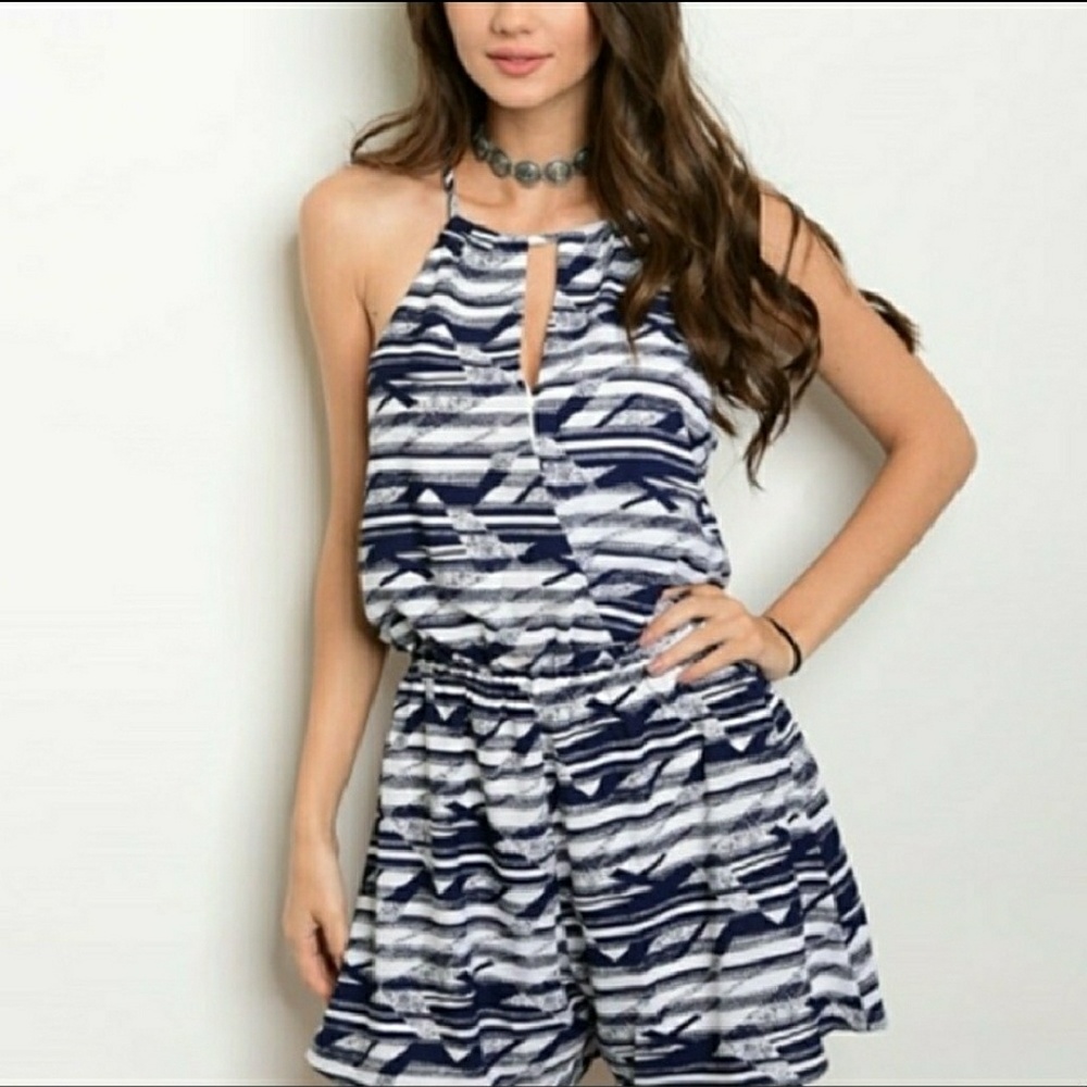 Navy Blue and Cream Romper